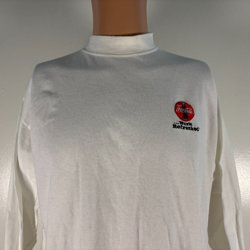 Vintage Coca Cola T Shirt Mens Size M White Soda Turtleneck Long Sleeve 90s